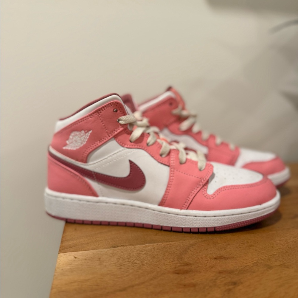 Jordan Pink and White Mid-Top Sneakers